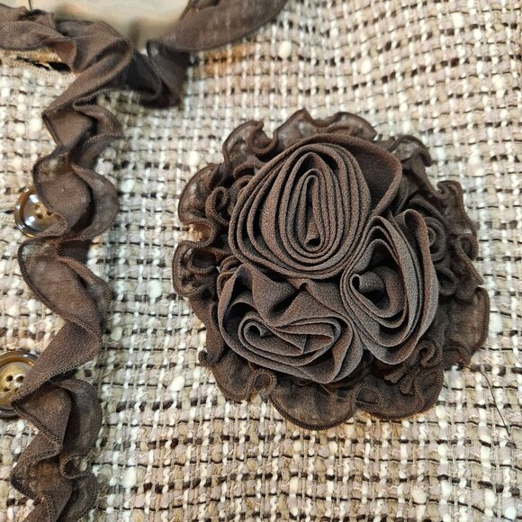 Anne Klein Tweed Blazer Jacket Size 8 Petite Brown Lace Trim Professional Office - Picture 4 of 13